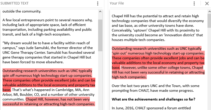 Overlap between an article from The Local Reporter (l) and CHALT website (r).