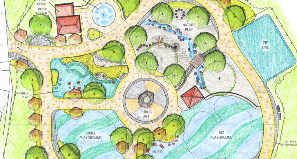 Portion of schematic plan of proposed Chapel Hill adaptive playground at Cedar Falls Park, excerpted from https://www.townofchapelhill.org/home/showpublisheddocument/40071/636673305328270000