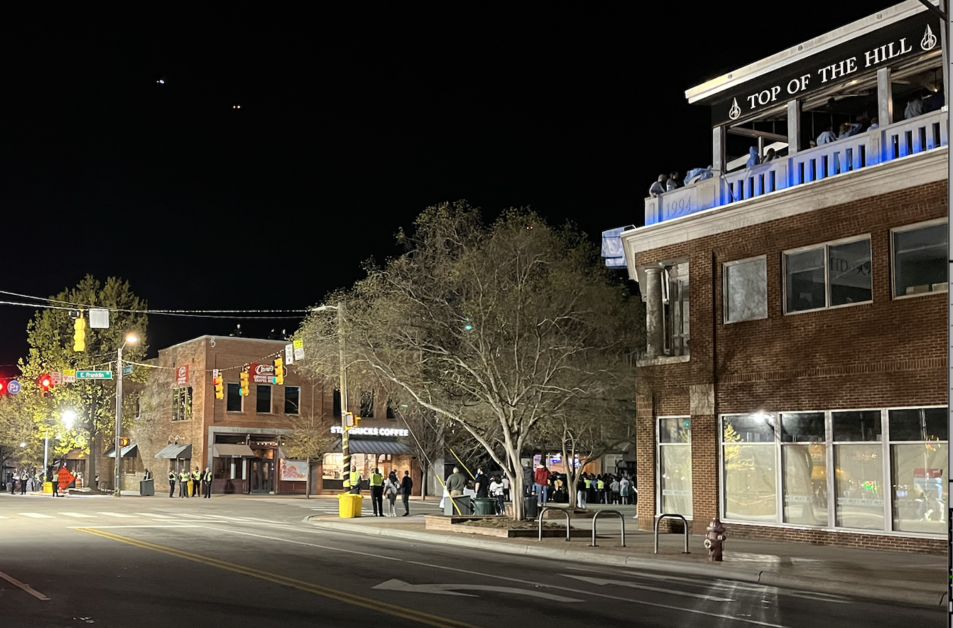 Downtown Chapel Hill, moments before UNC's loss to Kansas.