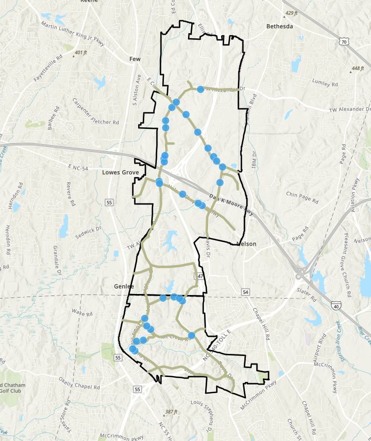 Map of the bluebird boxes in RTP