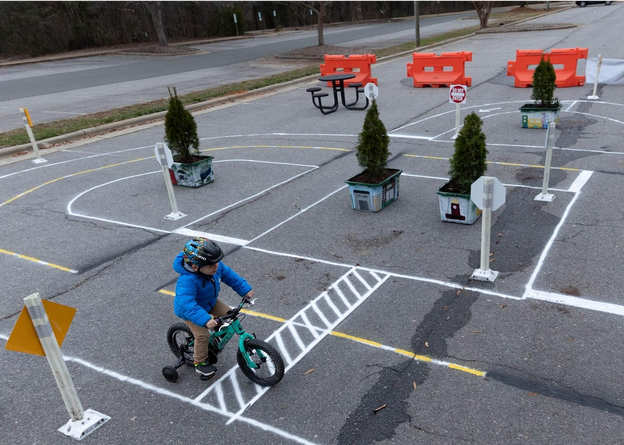 biking in traffic garden