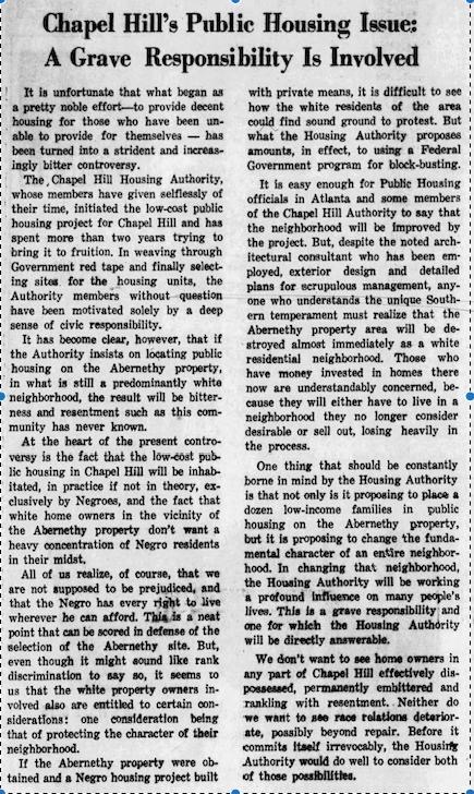 Chapel Hill Weekly editorial from 1964