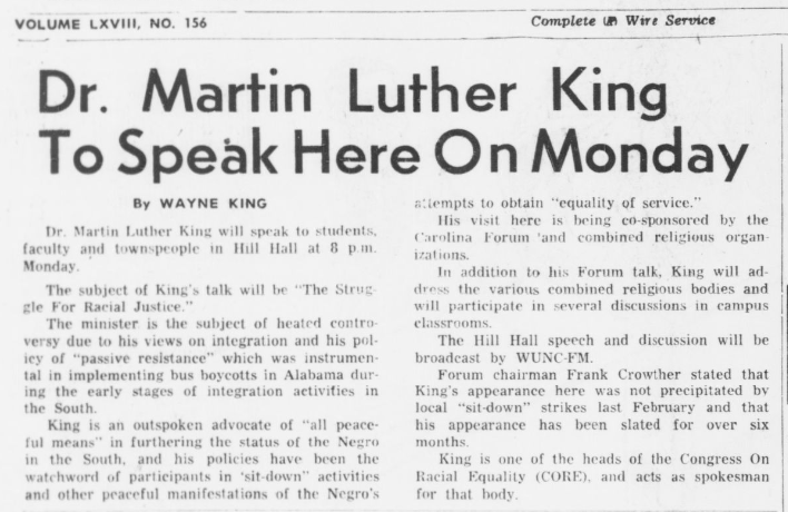 Martin Luther King to speak at UNC