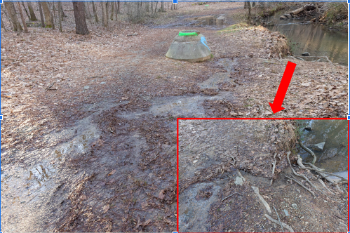 Runoff is not slowed down on the impacted easement, causing erosion in the creek bank