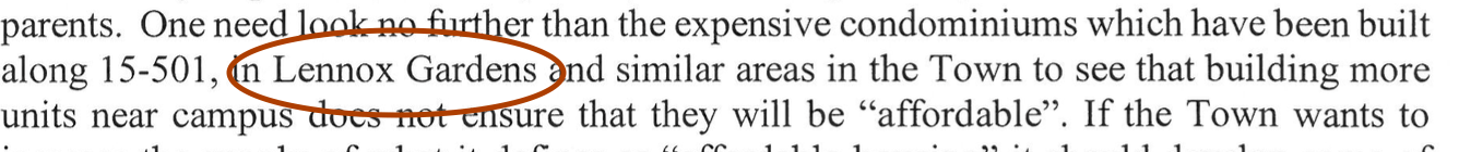 Excerpt from the letter from attorney Bill Brien on March 10, 2023, which references expensive condominiums which have been built in 