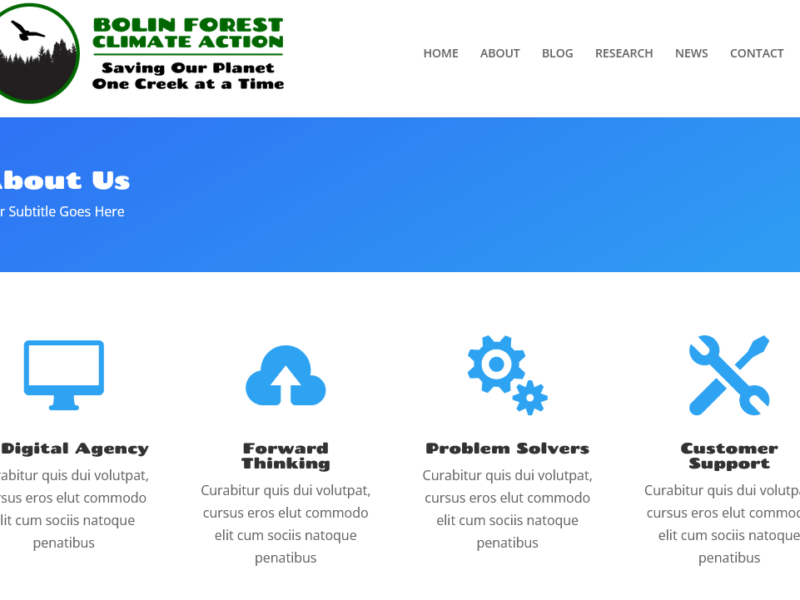 Page of the “Bolin Creek Climate Action” website with loren iipsum text.