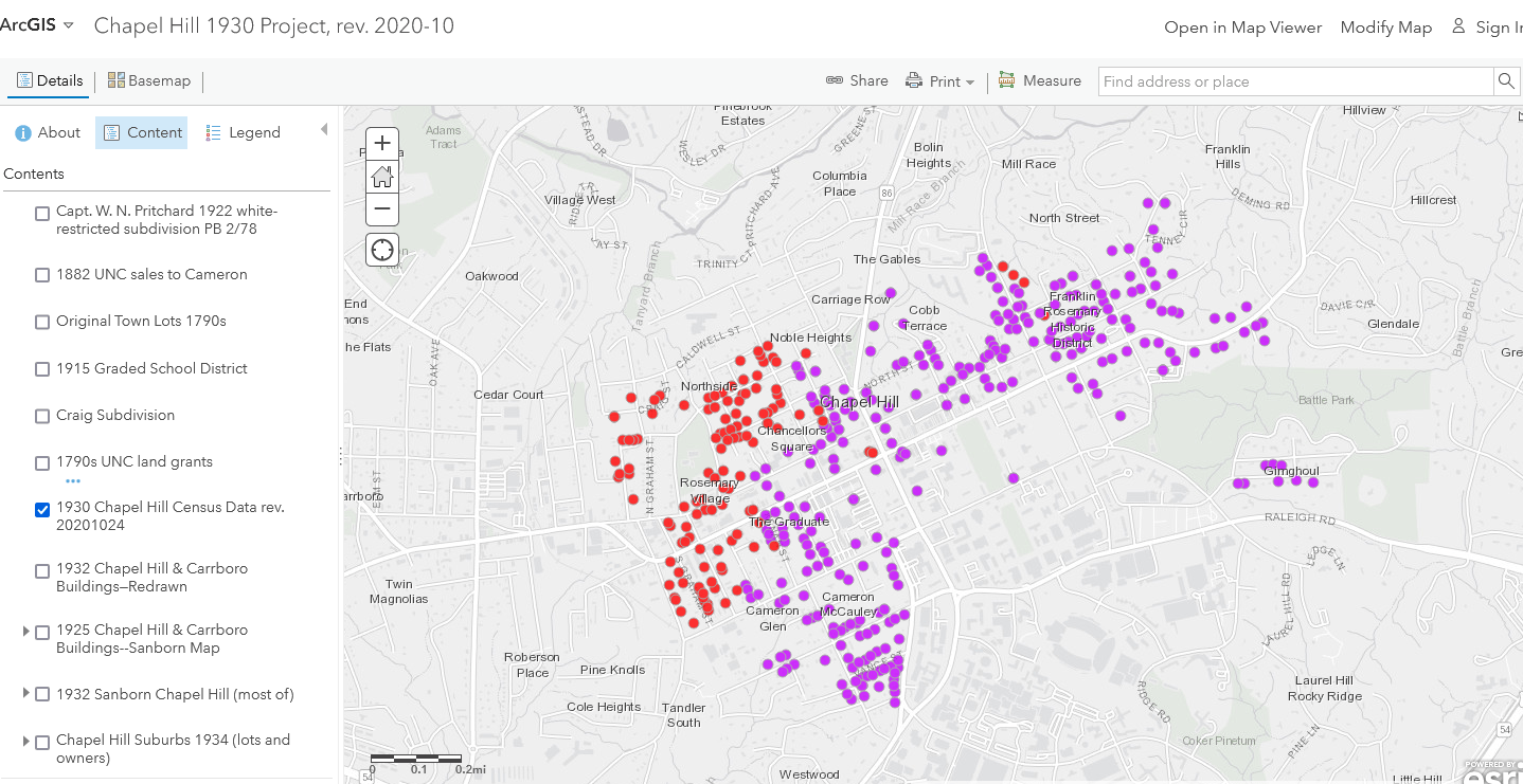 A map of Chapel Hill, by race, in 1930