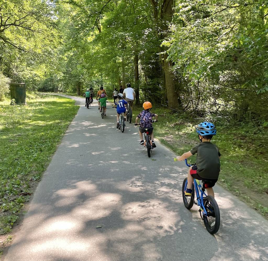 Families riding on the Chapel Hill portion of the Bolin Creek Greenway