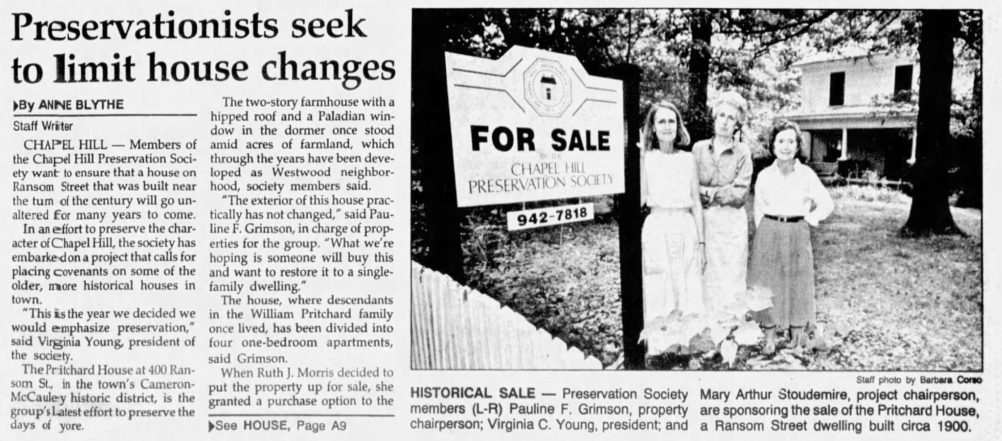 Local members of the Chapel Hill Preservation Society worked to convert this multi-family residence in this historic district into a single-family home.