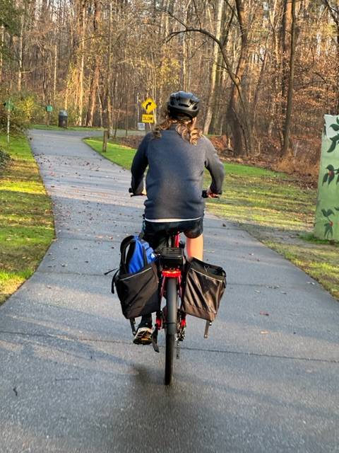 Photograph of a child biking to school