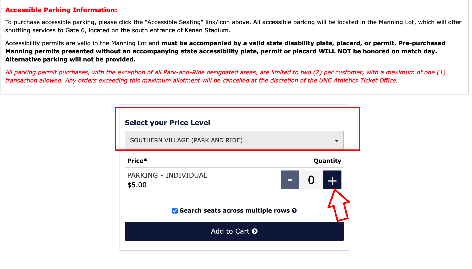 A screen illustrating the parking pass purchase process 