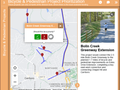 Support Chapel Hill’s extension of the Bolin Creek Greenway in the Transportation Prioritization Survey