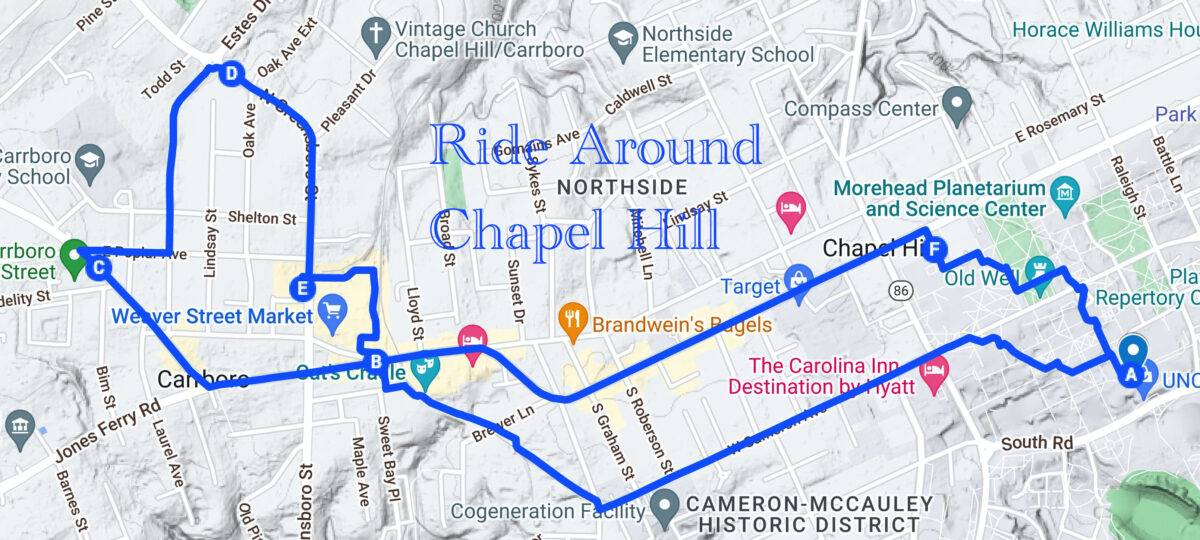 A map of the ride around Chapel Hill (and Carrboro)