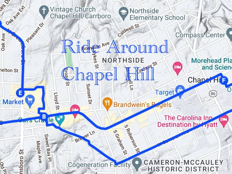 A map of the ride around Chapel Hill (and Carrboro)