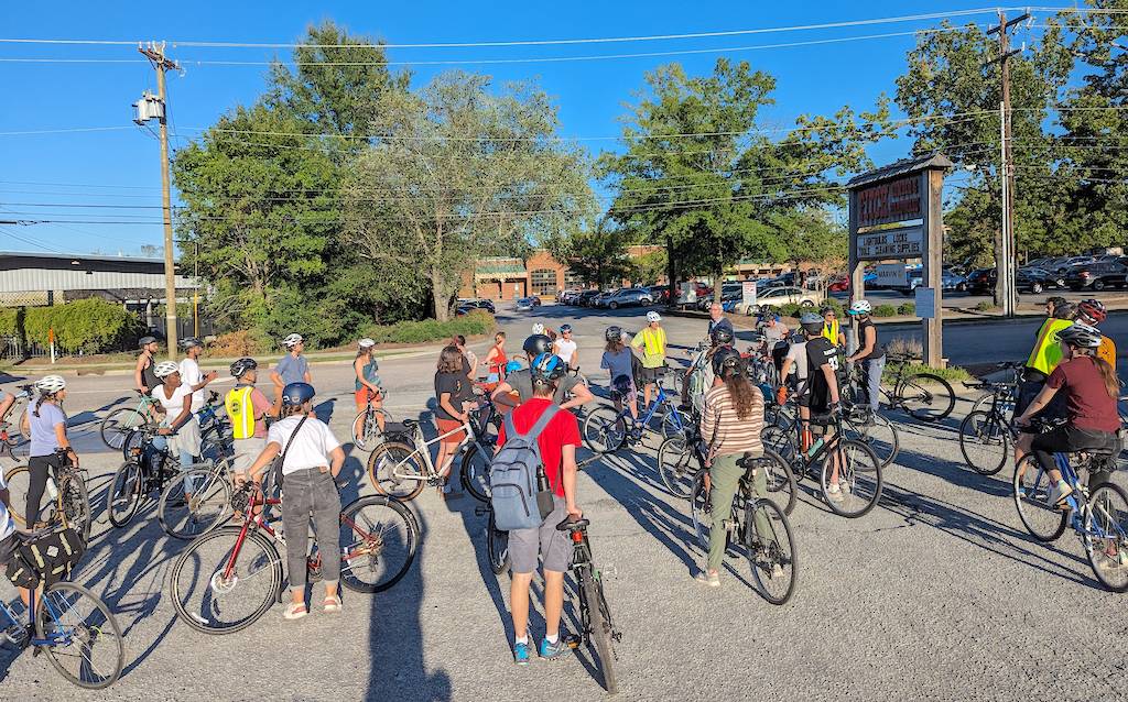 At the western end of the ride, in Carrboro, riders hear from Mayor Damin Seils about the bike lane and street improvements coming to Carrboro soon. 