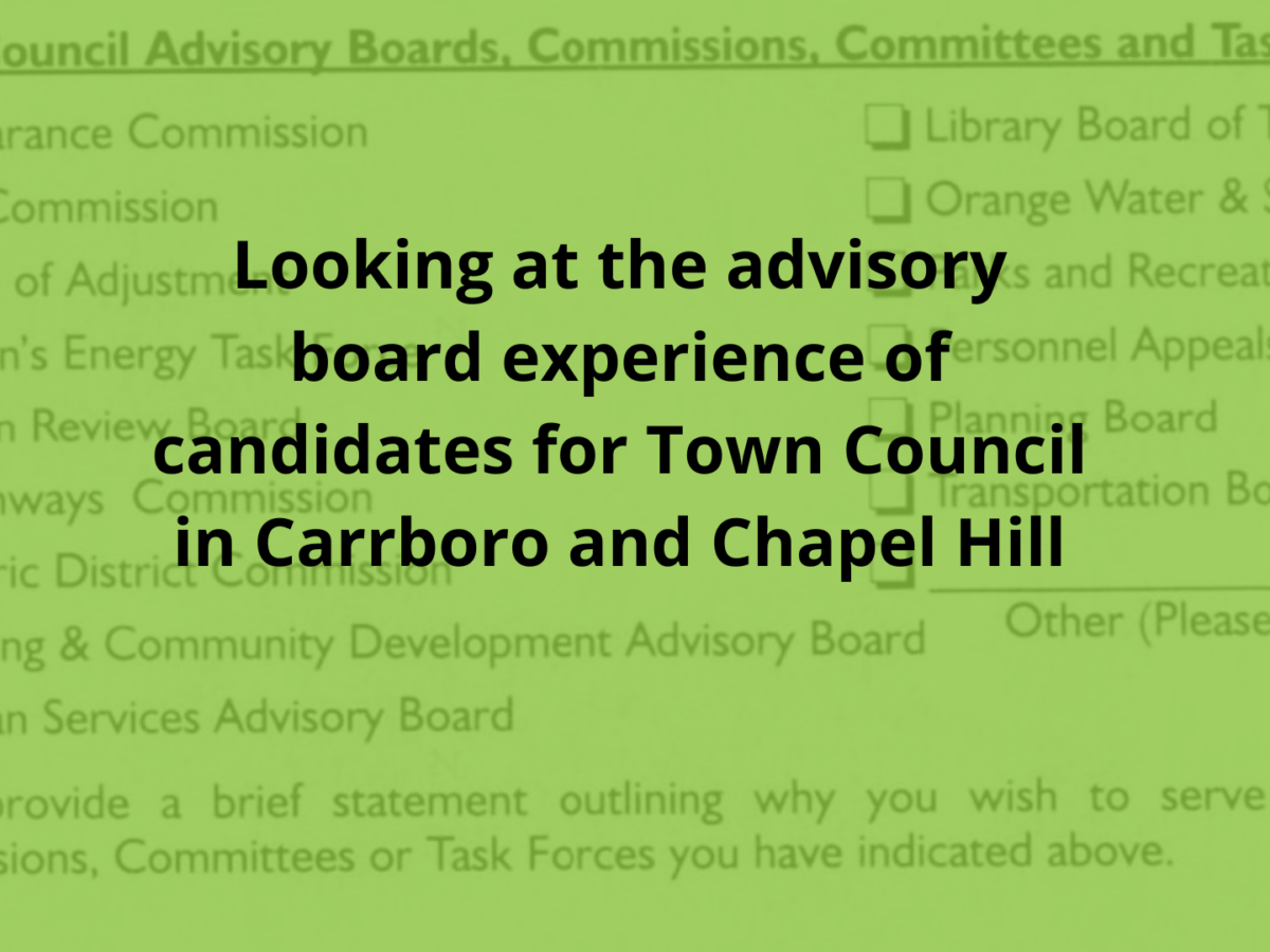 Looking at the advisory board experience of candidates for Town Council in Carrboro and Chapel Hill