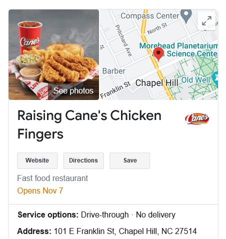 Raising Cane's Chicken Fingers Chapel Hill