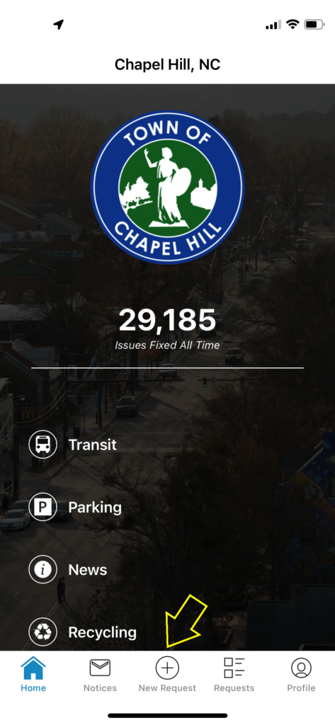 The main screen of the Chapel Hill Connect app 