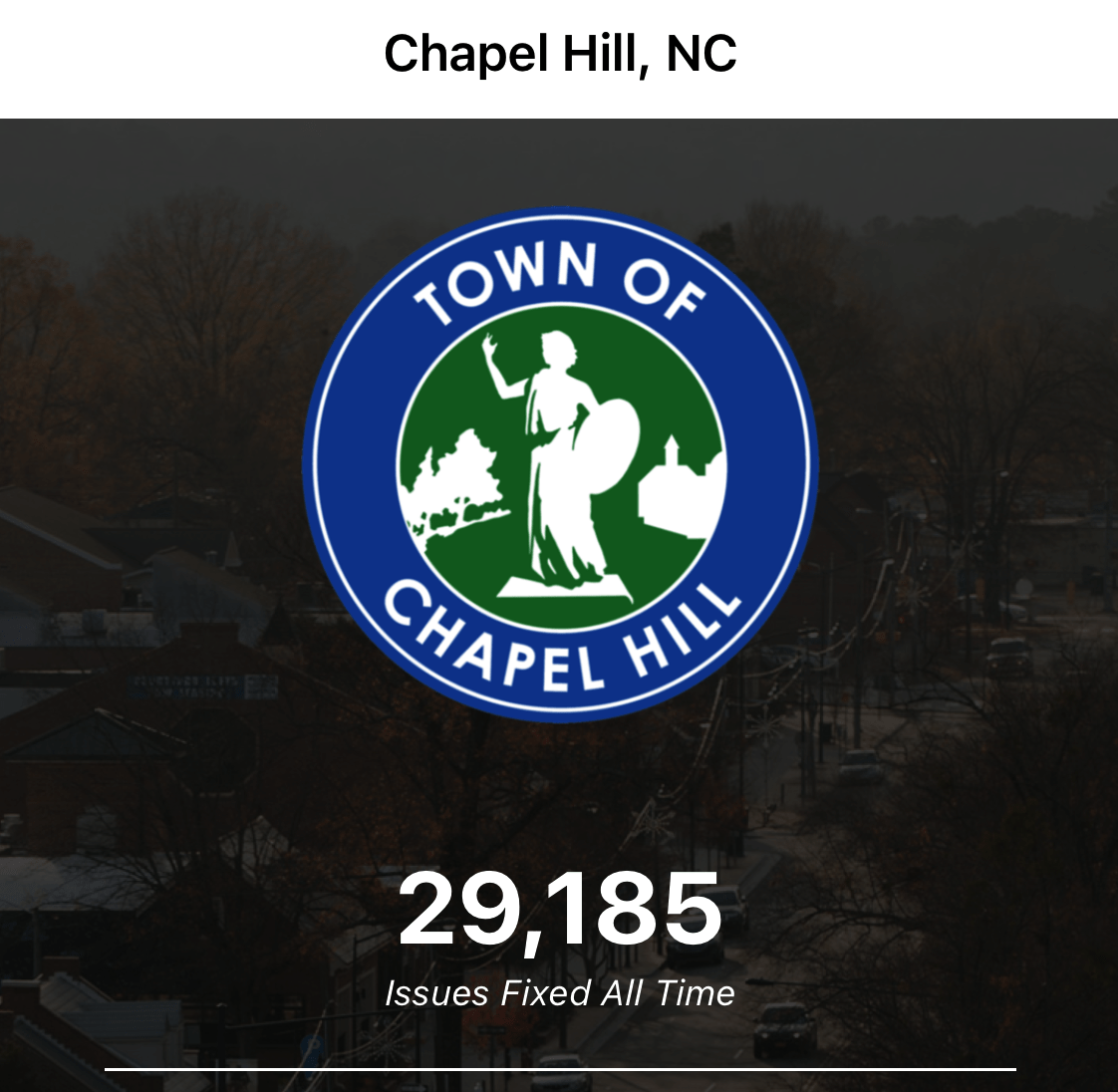 Main screen of the Town of Chapel Hill Chapel Hill Connect App