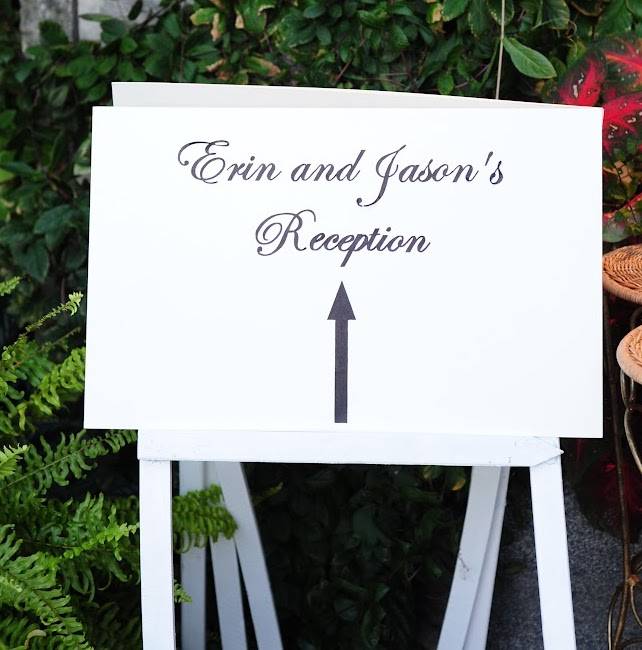 A campaign sign that has been read into a wedding reception wayfinding sign