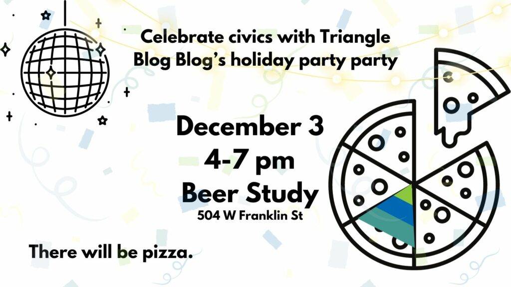 Image reads Celebrate civics with Triangle Blog Blog's holiday party party 