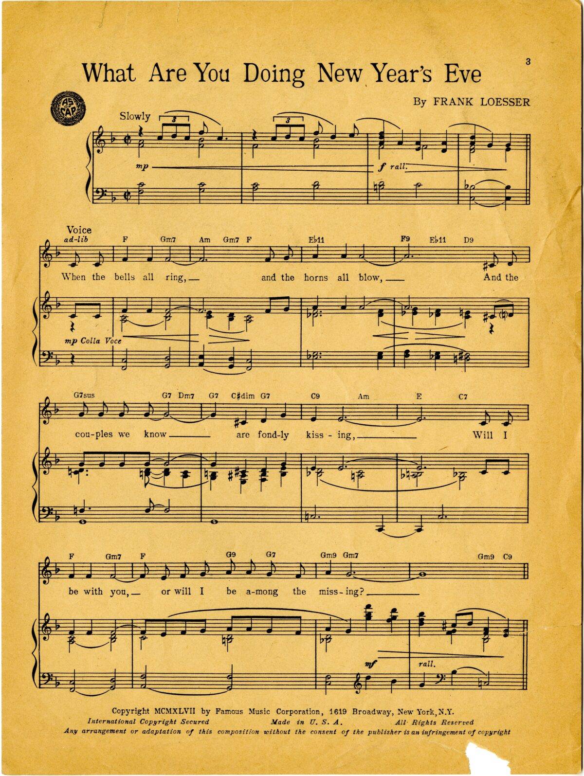 Sheet music for "What are You Doing New Years's Eve"
