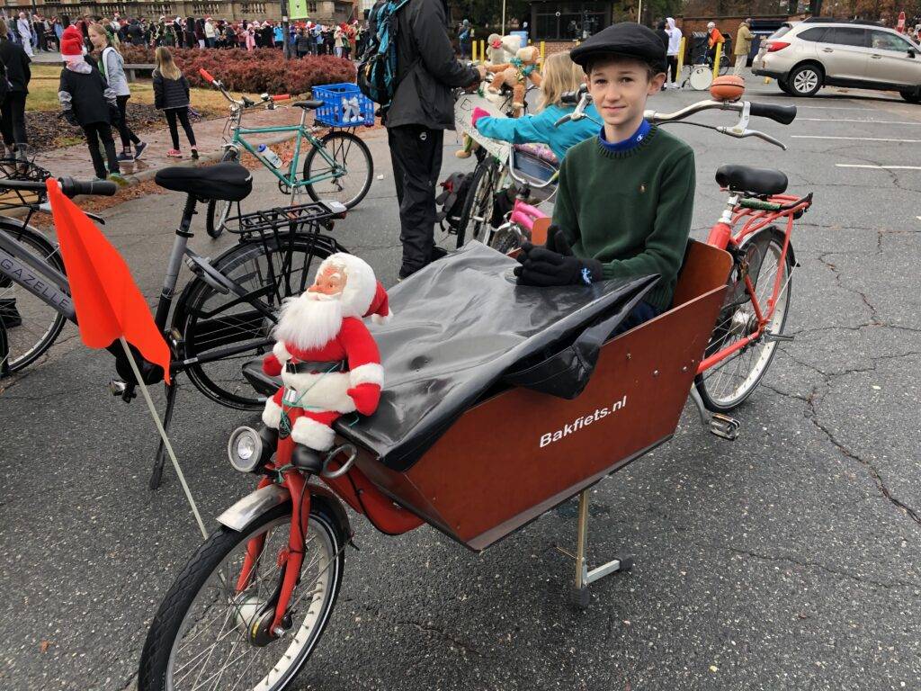 A child in a cargo bike