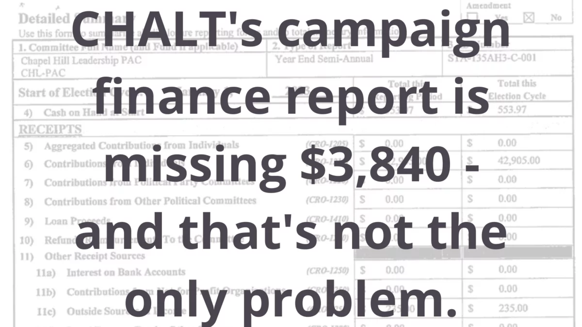 CHALT’s campaign finance report is missing $3,840 – and that’s not the only problem.