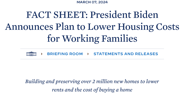 Great news. President Biden is going to announce a plan to lower housing costs tonight.