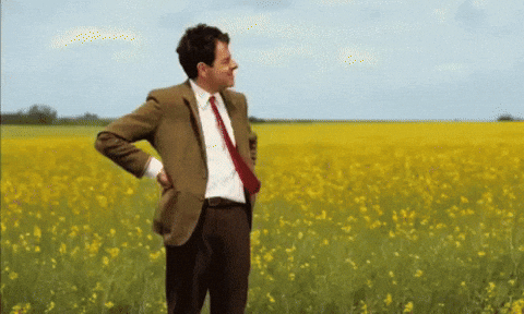 An animated gif of Mr Bean waiting on the side of the road and continuously looking at this watch