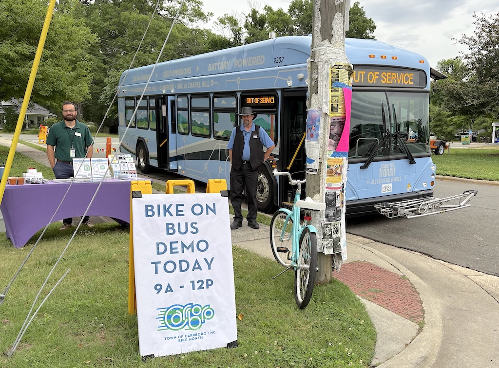 Bike on bus demo at the Carrboro Farmer's Market