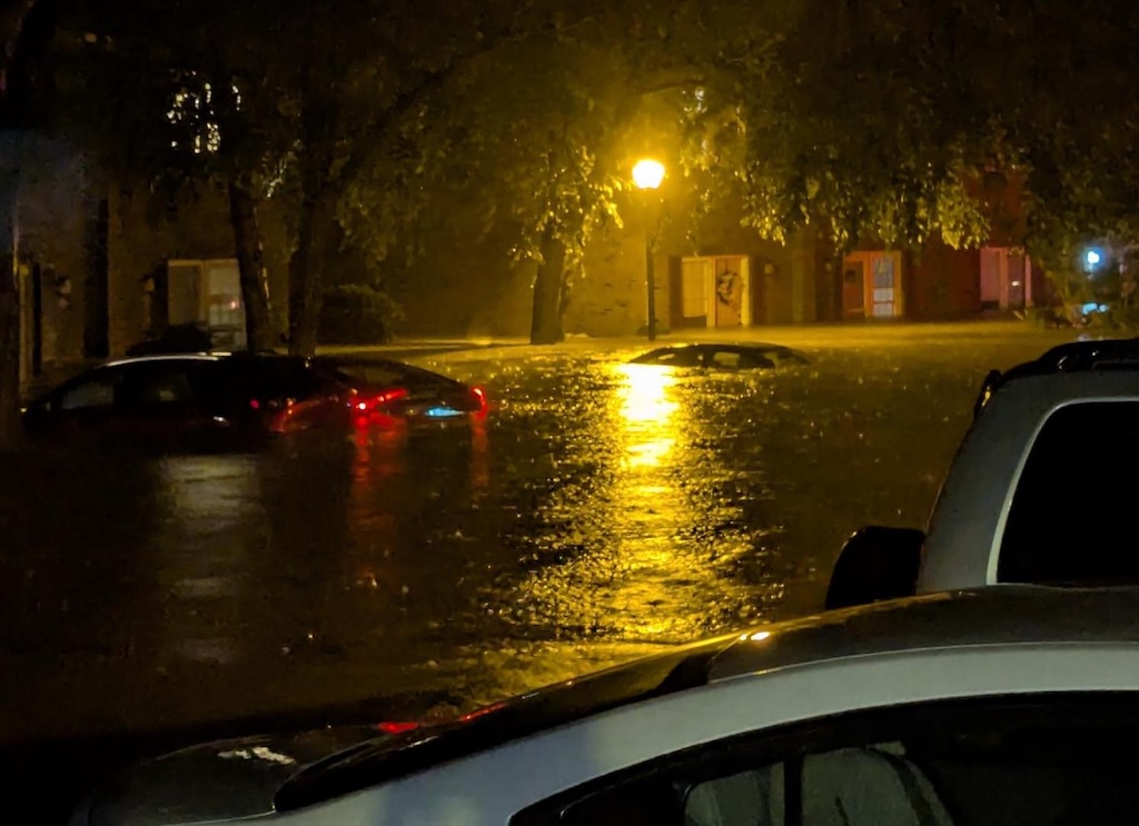 Flooded parking lot in Canterbury on Sunday night