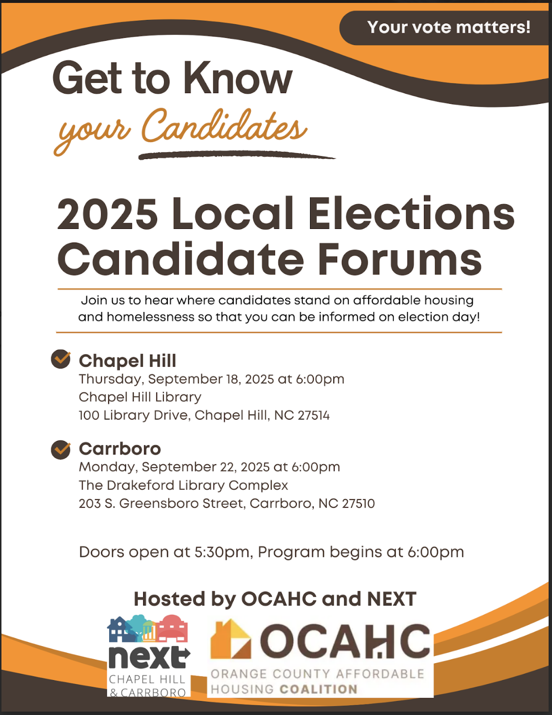 Orange County Affordable Housing Coalition and Next Holding Campaign Forums