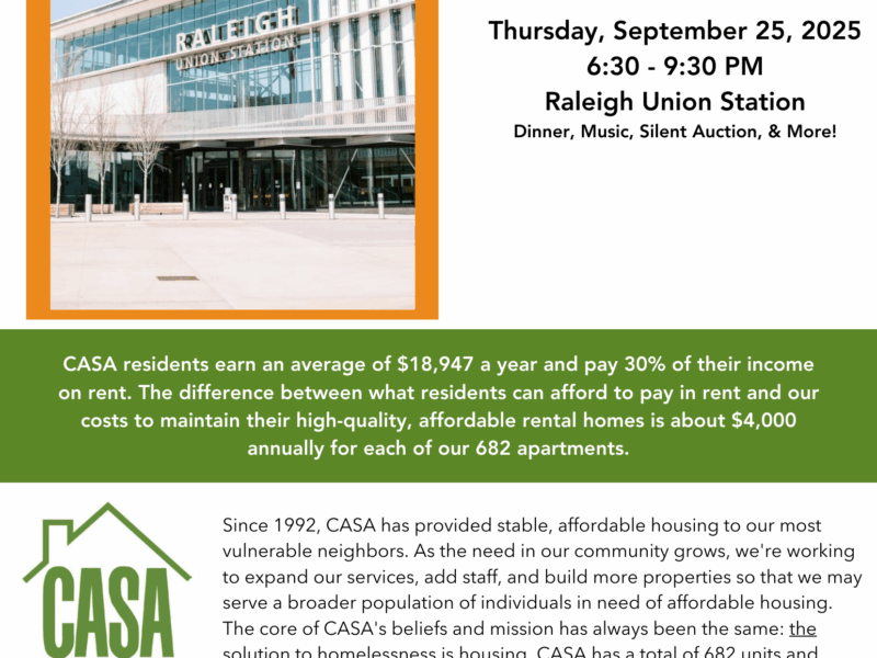 CASA Annual Fall Fundraiser - Thursday - September - 25 - 6:30PM - Location Raleigh Union Station