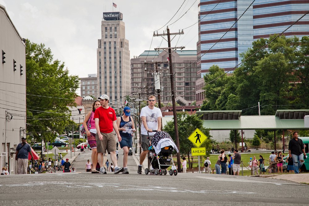 Families enjoying the first version of Durhams ciclovía - Bull City Summer Streets in 2010