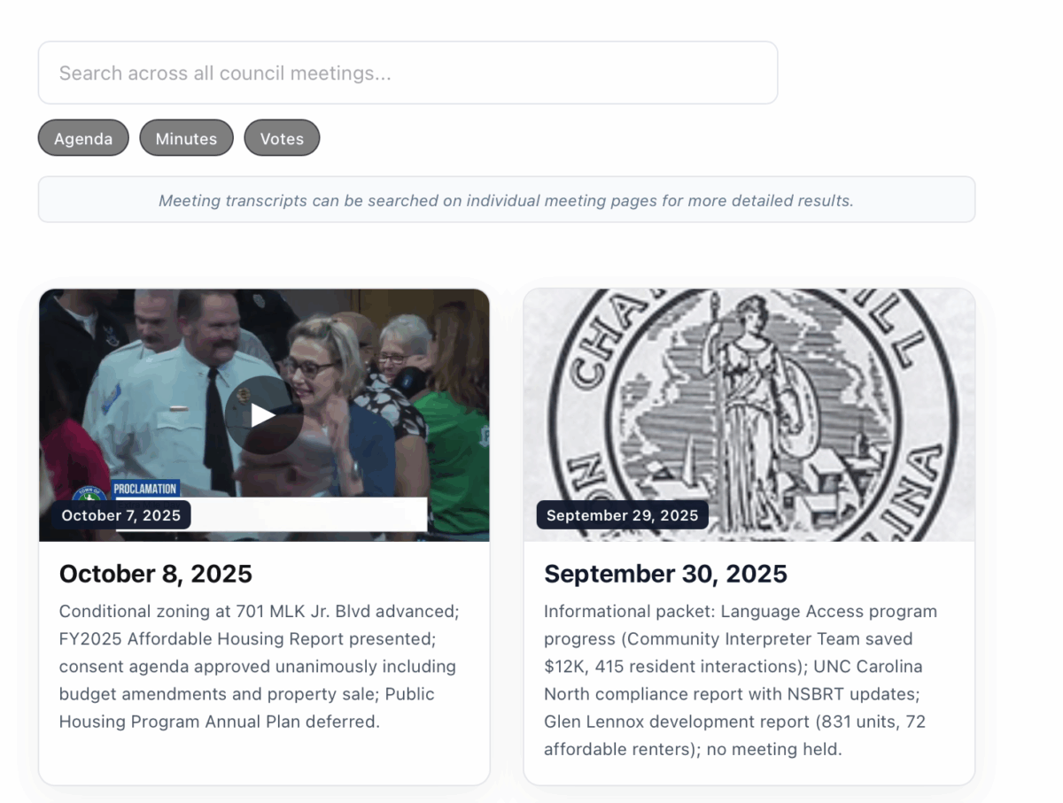 We made this nifty archive of town council meetings