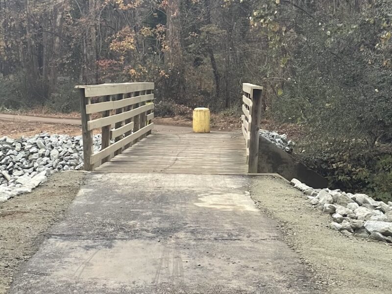 The newly reconstructed approach to the bridge over the Fordham Boulevard greenway.