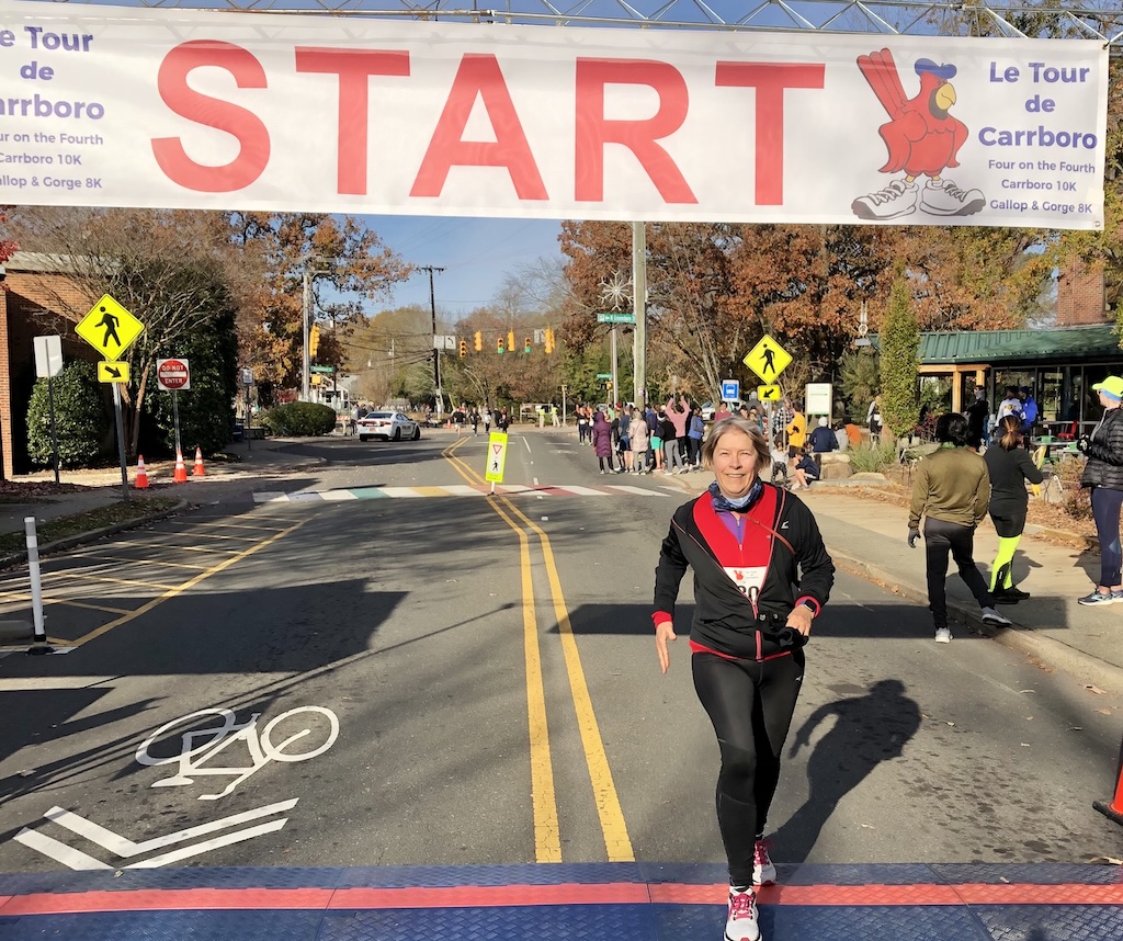 A runner is seen at the finish line of a foot race