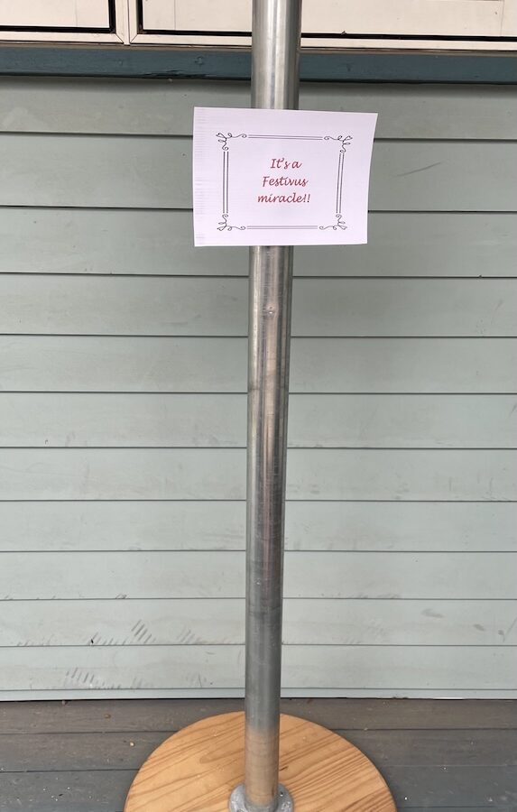 The much sought over Festivus Pole on the porch of a lucky sucker recipient