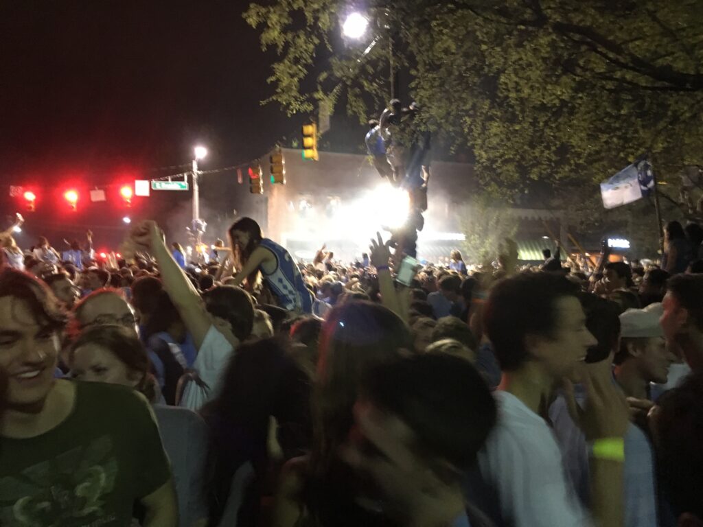 Fans celebrate a sports victory
