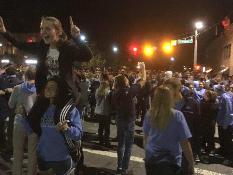 UNC Students celebrate a basketball victory