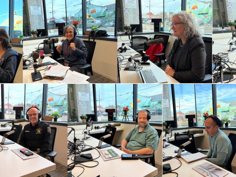 Photos of 7 different candidates being interviewed in a radio station