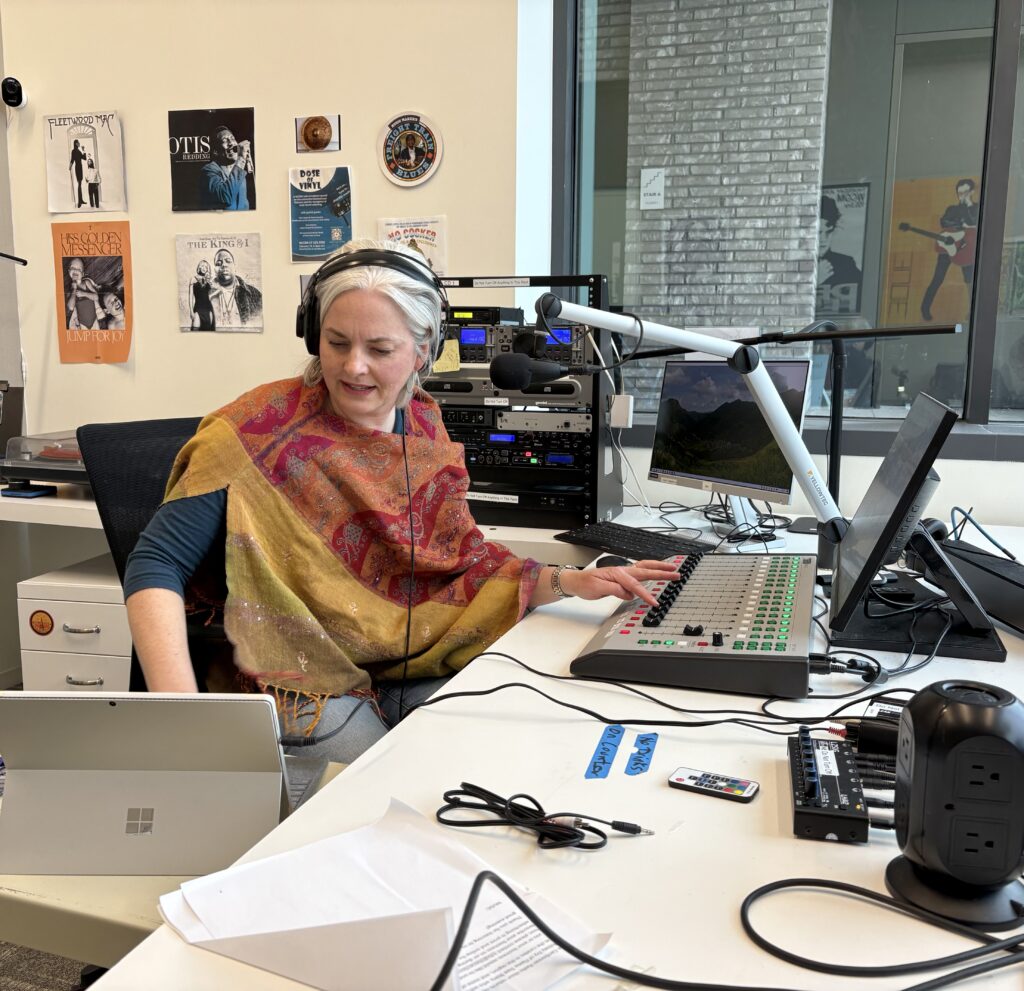 Jennifer Yourkavitch, editor of the Carrborean at the studio board