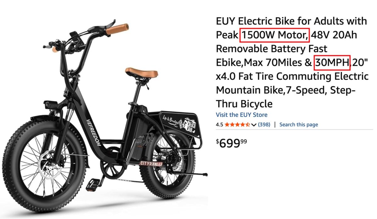 An electric bike with a 1500W motor that goes 30MPH