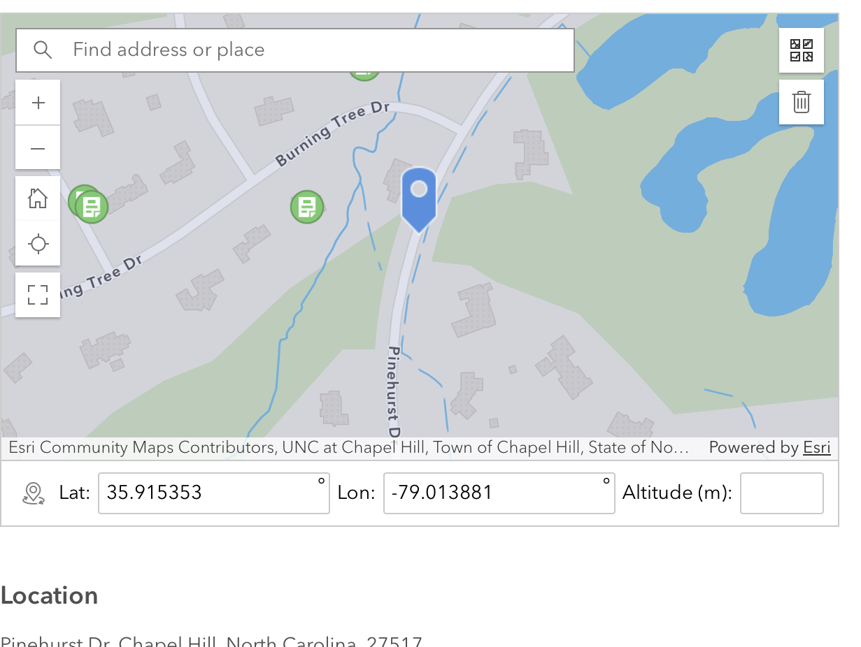 Map on.a website with a blue marker dropped on a location